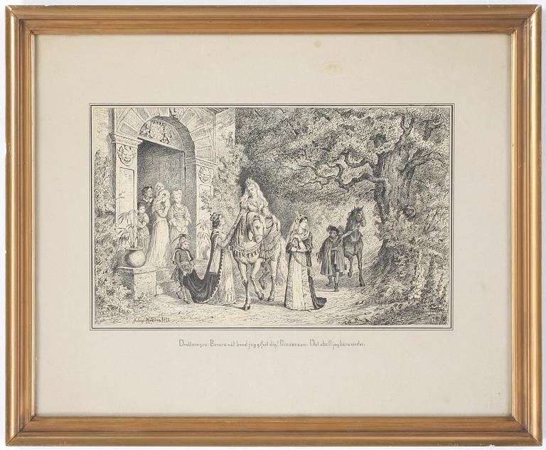 JENNY NYSTRÖM, 3 st, tuschteckningar, signerade och daterade 1877.