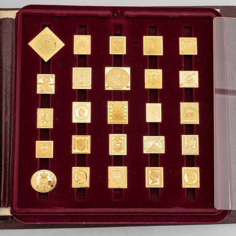 Franklin Mint, "The World's First Stamps", 73 pieces of gilded silver, 1979.