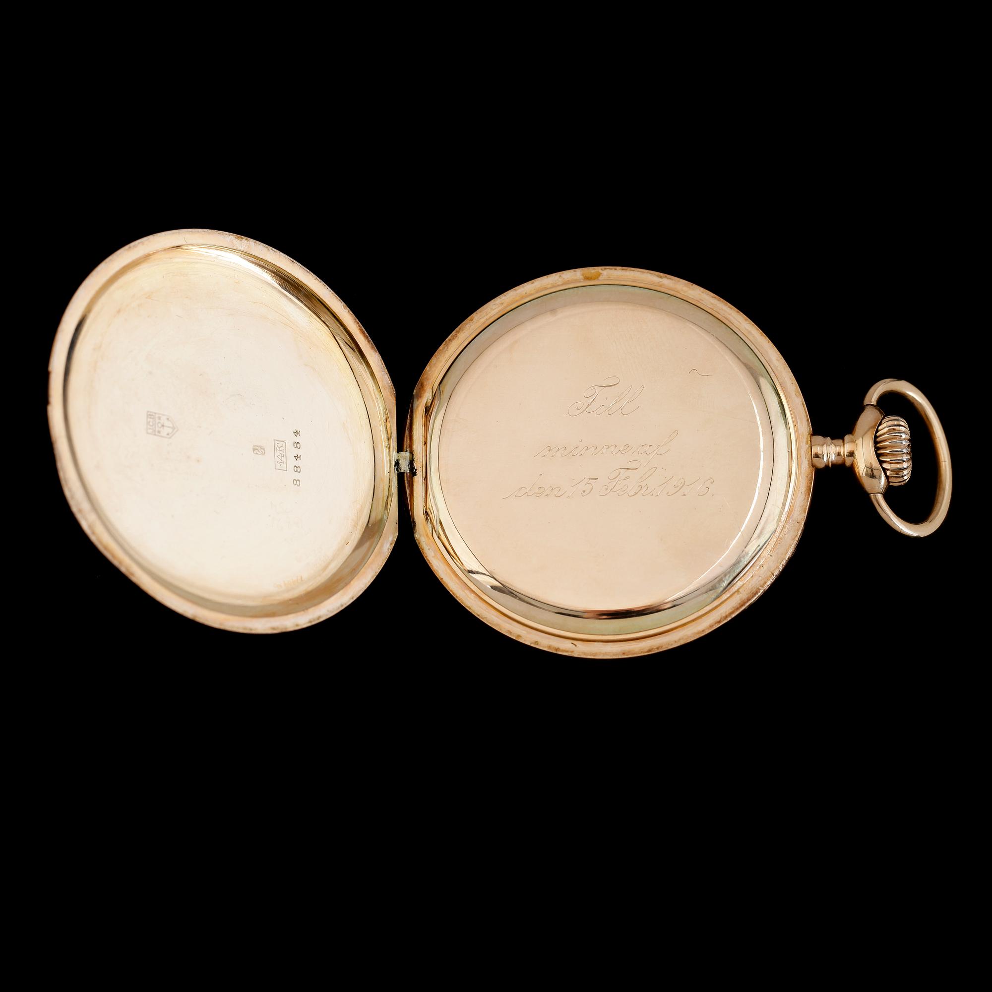FICKUR, 14 K guld. Vikt inkl urverk ca 87 g.