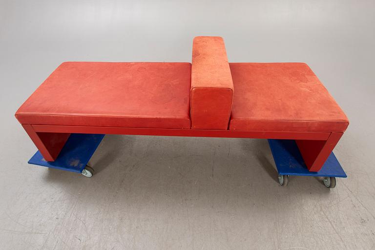 An Italian leather bench later part of the 20th century.