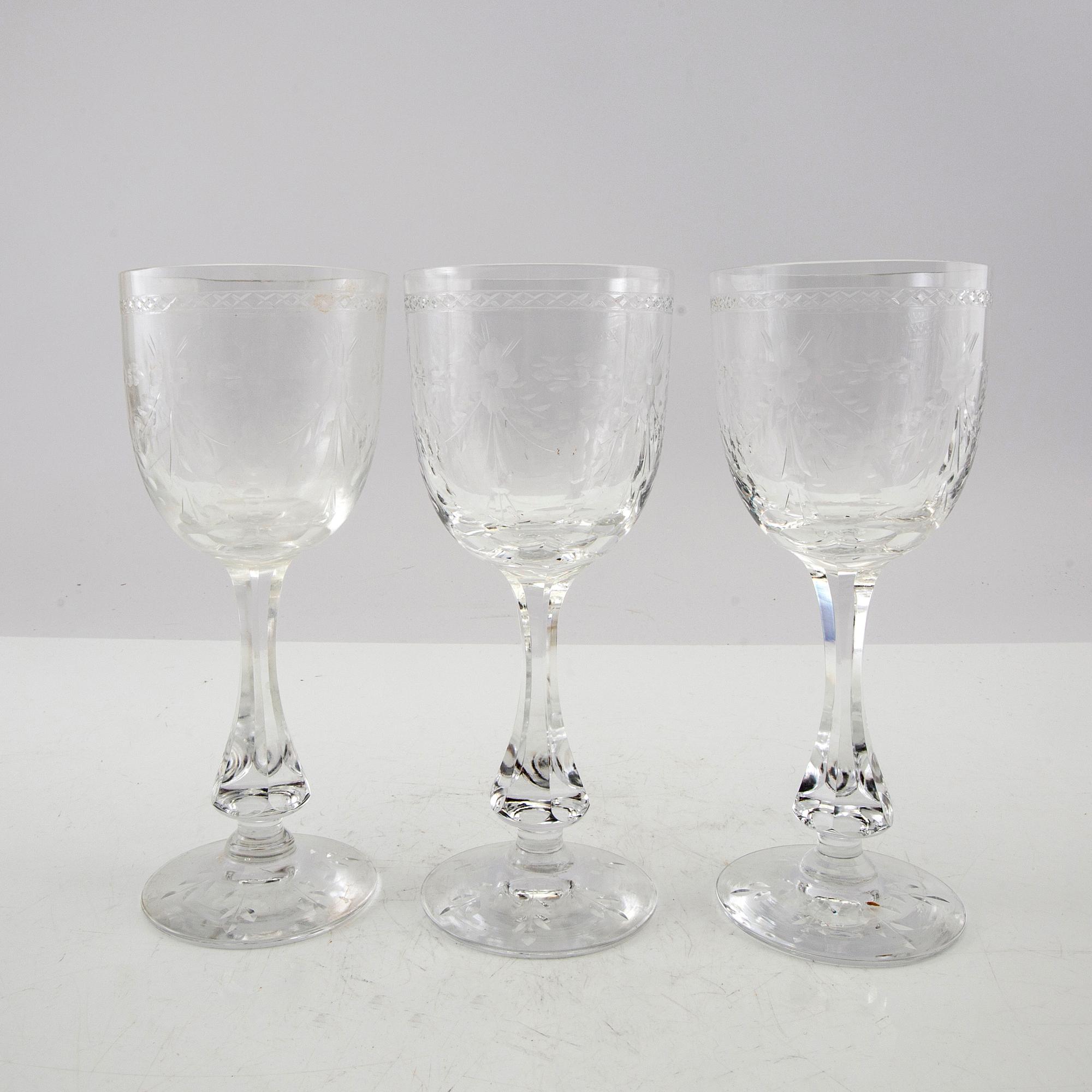 Fritz Kallenberg wine glasses, 8 pcs "Mac Guirlang", Kosta, mid-20th century.