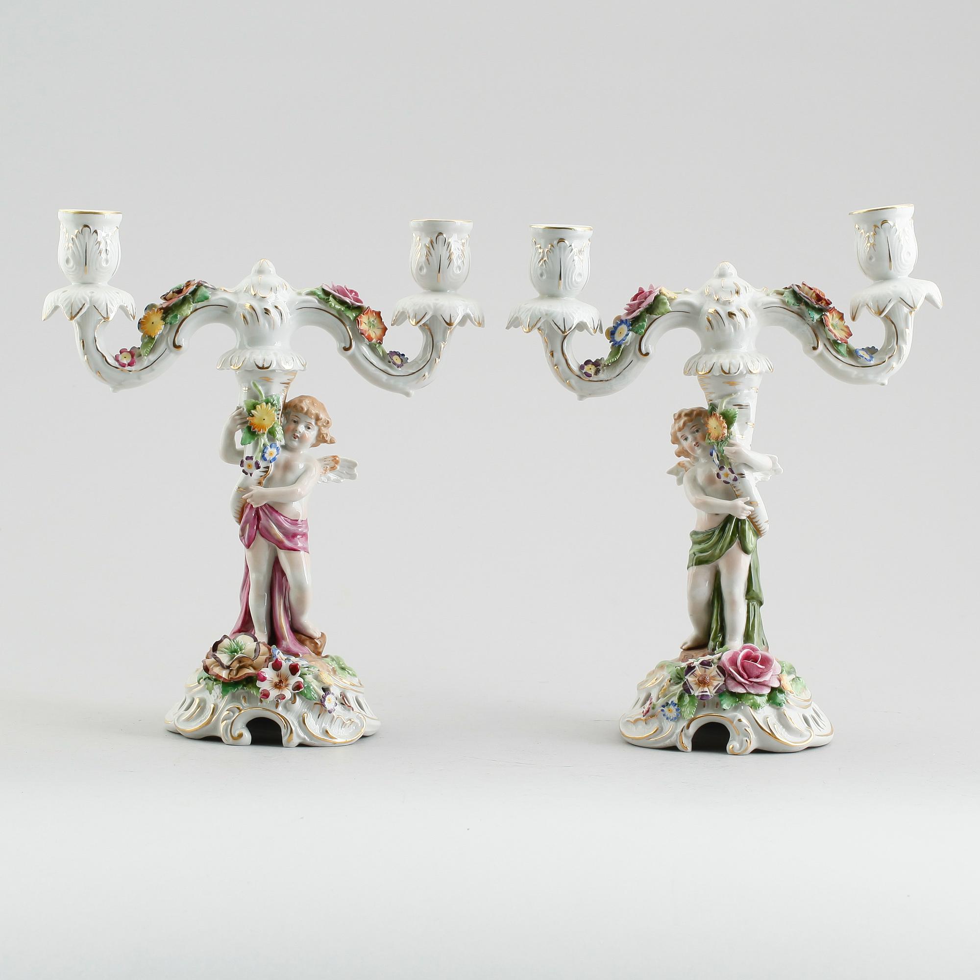 KANDELABRAR, 1 par, porslin, Schierholz, 1900-talets mitt.
