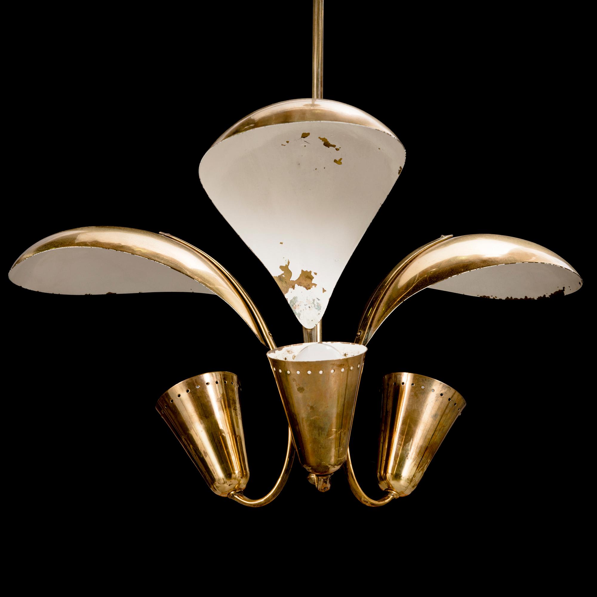 A 1950s brass pendant ceiling light model '2542/3' for Valinte, Finland.
