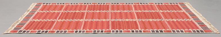 Barbro Nilsson, A CARPET, "Salerno kallröd med enkel bård", flat weave, ca 217 x 149,5 cm, signed AB MMF BN.