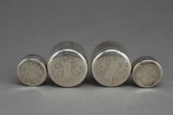 SILVERDOSOR, 4 st (2+2), bl.a Otto Wilhelm Kjellberg, Västerås, 1863. Total vikt ca 147 gram.