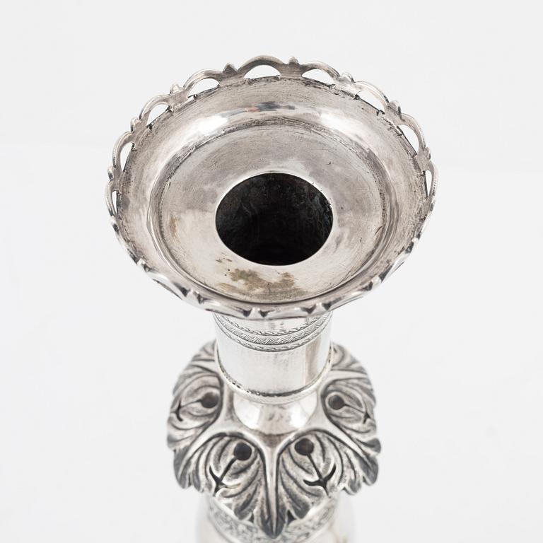 A pair of late Empire silver candlesticks, Grodno, Belarus, 1855.