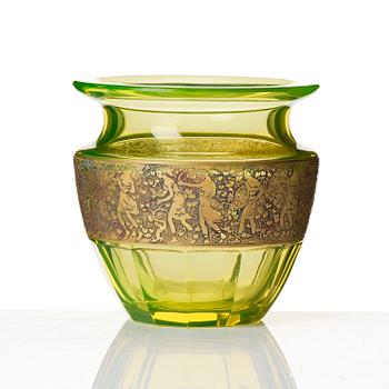 A 'Fipop' glass bowl and two vases, Moser Czechoslovakia, 1911-1938.