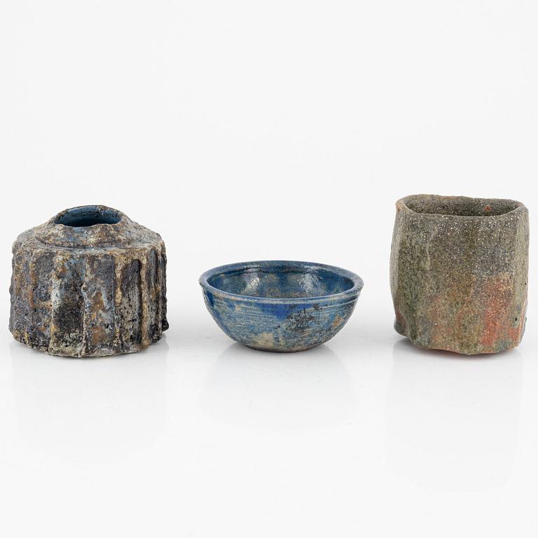 Vases, a pair, and a bowl, raku, circa 2000.