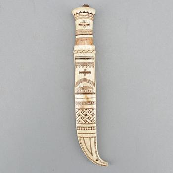 SAMEKNIV, ben, läder och trä, signerad Arthur Samson?, 1900-tal.