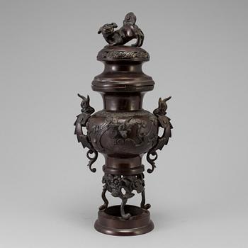 A Japanese bronze vase and cover, Meiji, late 19th century.