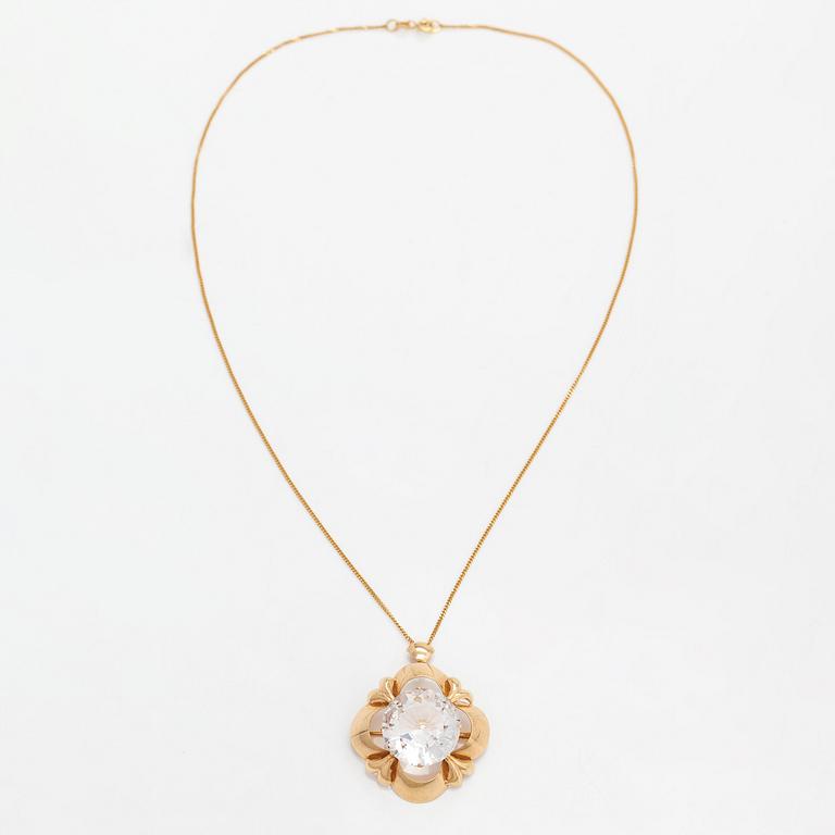 Helge Narsakka, halsband och brosch, 14K guld, rökkvarts och syntetisk spinell. Lahtis 1965.