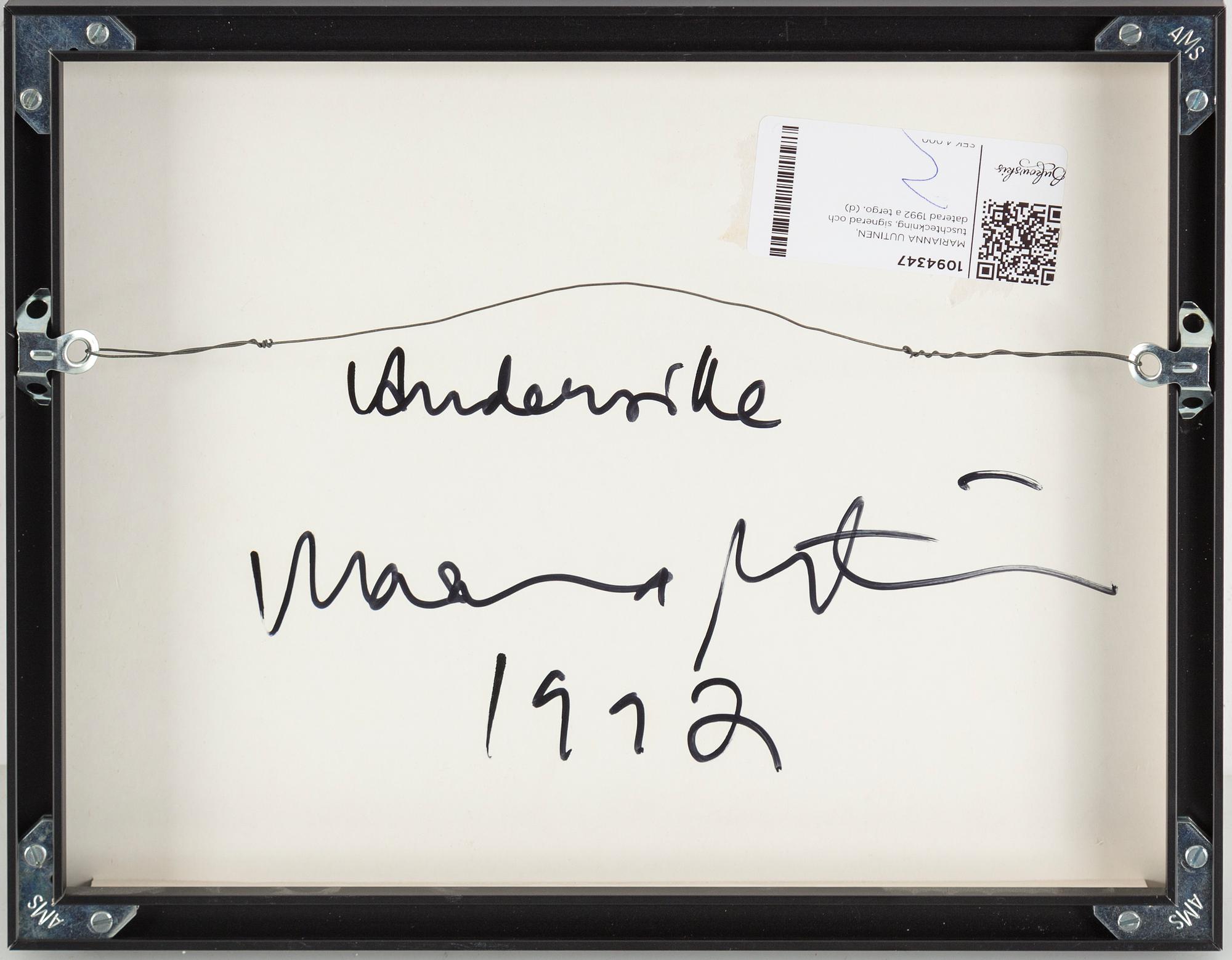 MARIANNA UUTINEN, Ink drawing, signed and dated 1992 verso.