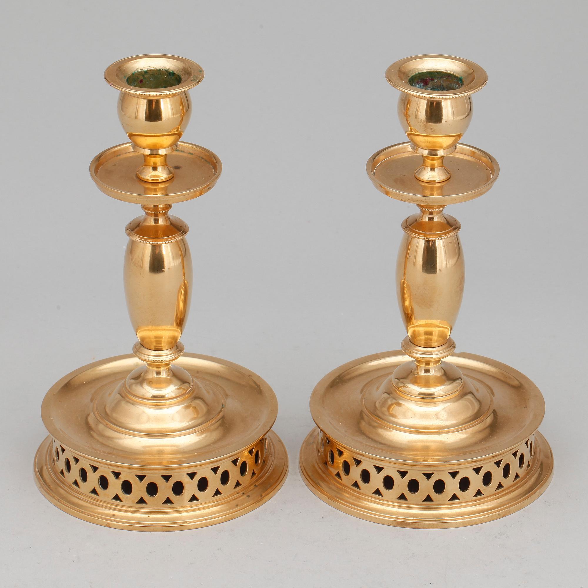 LJUSTAKAR, mässing, ett par, barockstil,  Keyser & co, Vesterås, 1900-tal.