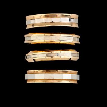 RINGAR, 4 st snarlika, 18 k guld, 1900-talets andra hälft. Vikt ca 19 gram.