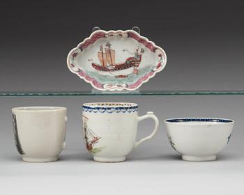 A set of three cups and a ladle dish, Qing dynasty, Qianlong (1736-95).