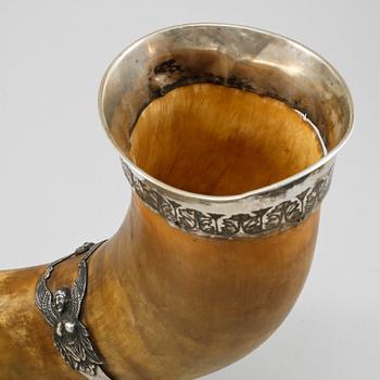 DRYCKESHORN, horn och silver, empire, Anders Jonas Björkman, Stockholm, 1828.