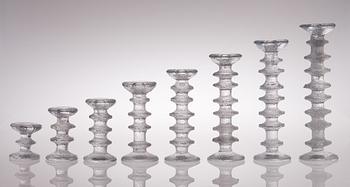 TIMO SARPANEVA, LJUSSTAKAR, 8 st, "Festivo", Iittala, en del signerade TS.
