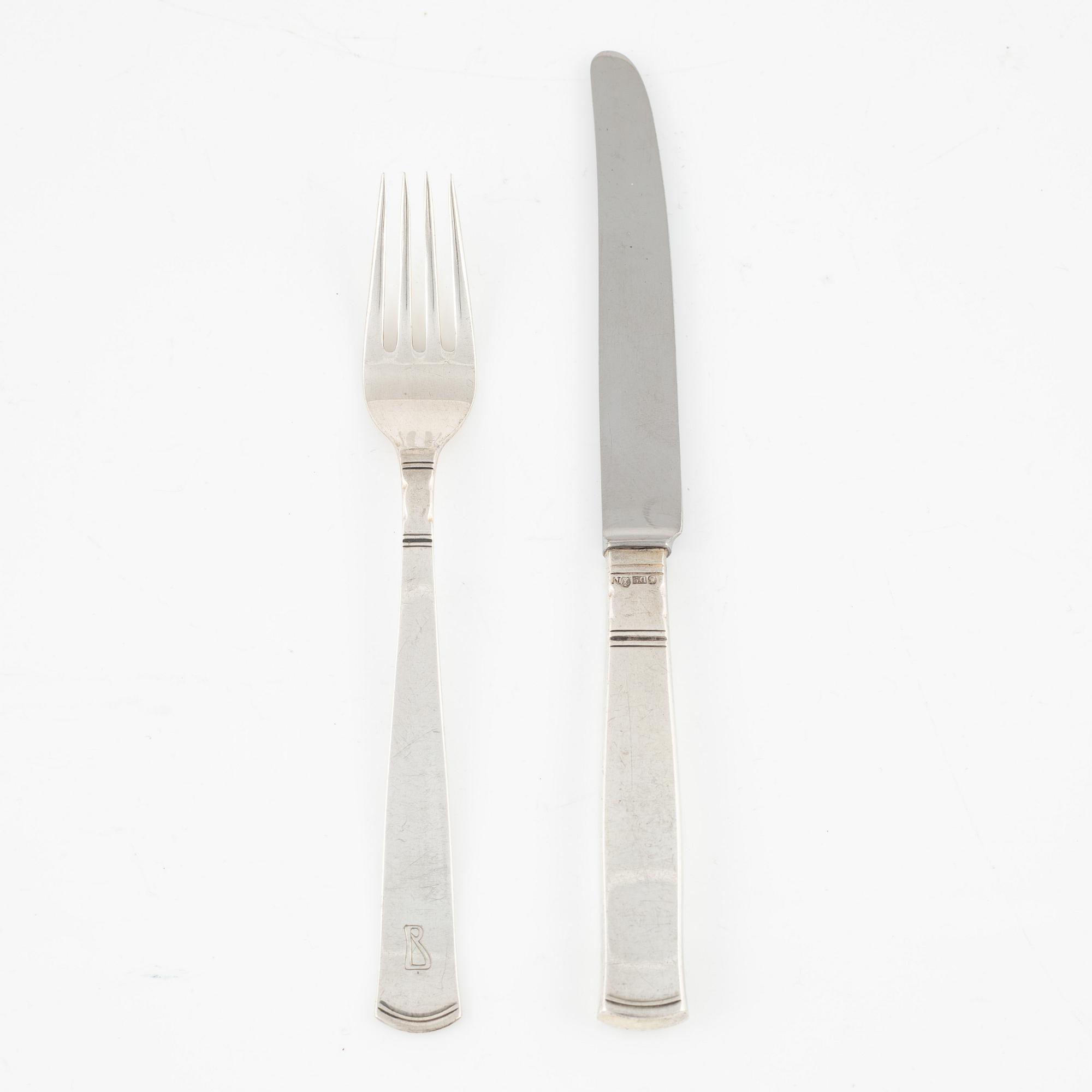 Jacob Ängman, 16 pieces silver cutlery model 'Rosenholm', GAB, Stockholm 1953-54.