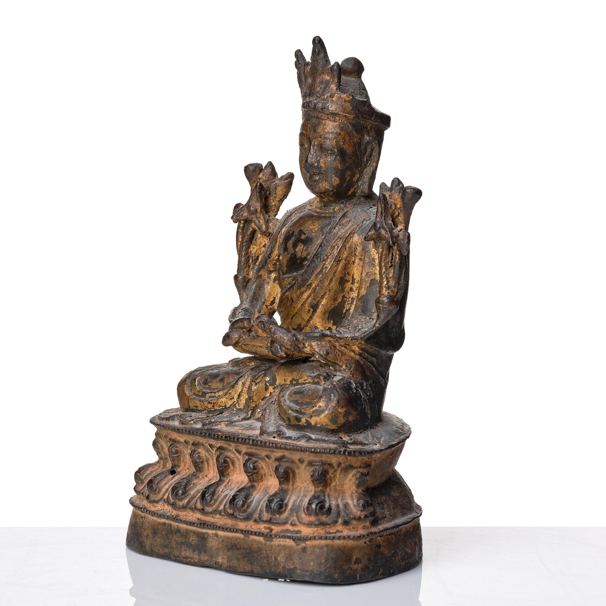 A cold gilt bronze figure of Bodhisattva, late Ming dynasty (1368-1644).