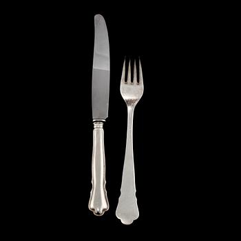 BESTICK, 18 delar, silver, "Chippendale" GAB, Stockholm 1934 - 1938. Vikt 738 g inkl stålblad.