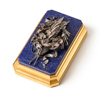 187. An ormolu, lapis-lazuli and silver paperweight by Fannière Frères (Paris 1839-1900).