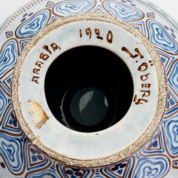 Thure Öberg, A ceramic urn for Arabia, Finland, signed T. Öberg Arabia 1920.