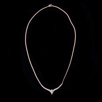 Halssmycke, 14K guld, briljantslipade diamanter. Vikt ca 5,0 g.
