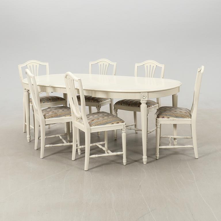 Dining set, 7 pieces, Gustavian style, mid-20th century.