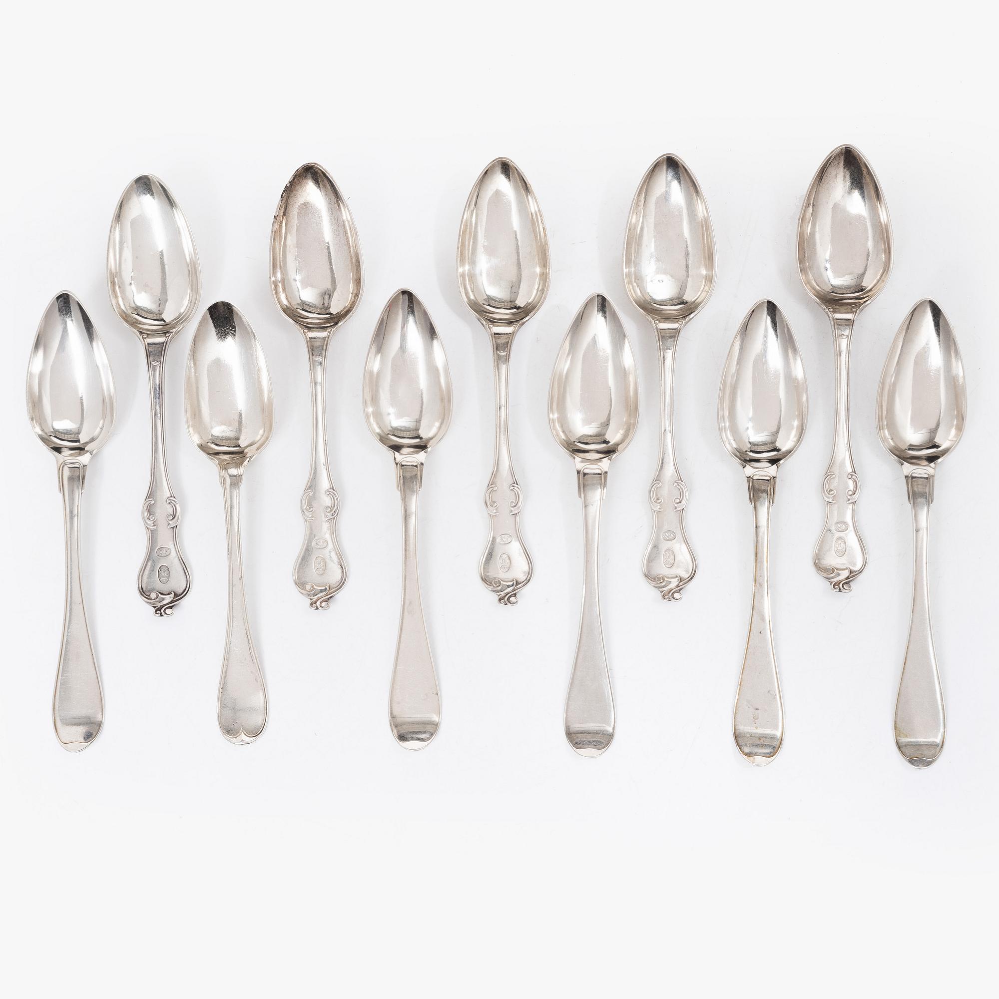 Matskedar, 11 st, silver, Sverige 1800-tal.
