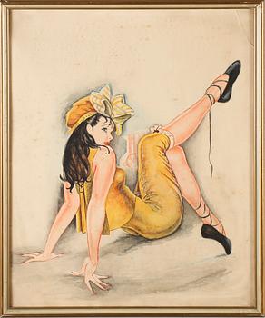 OKÄND KONSTNÄR, 4 st, blandteknik, en signerad Stig Lugen, 1950-tal.