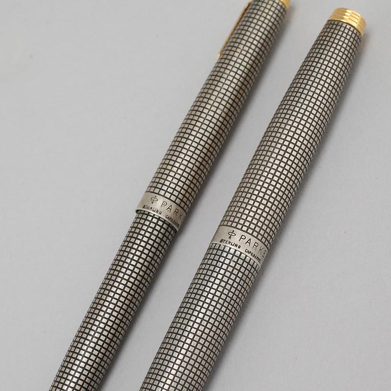 A sterling silver fountain pen and ball point pen by Parker, second half of the 20th century.