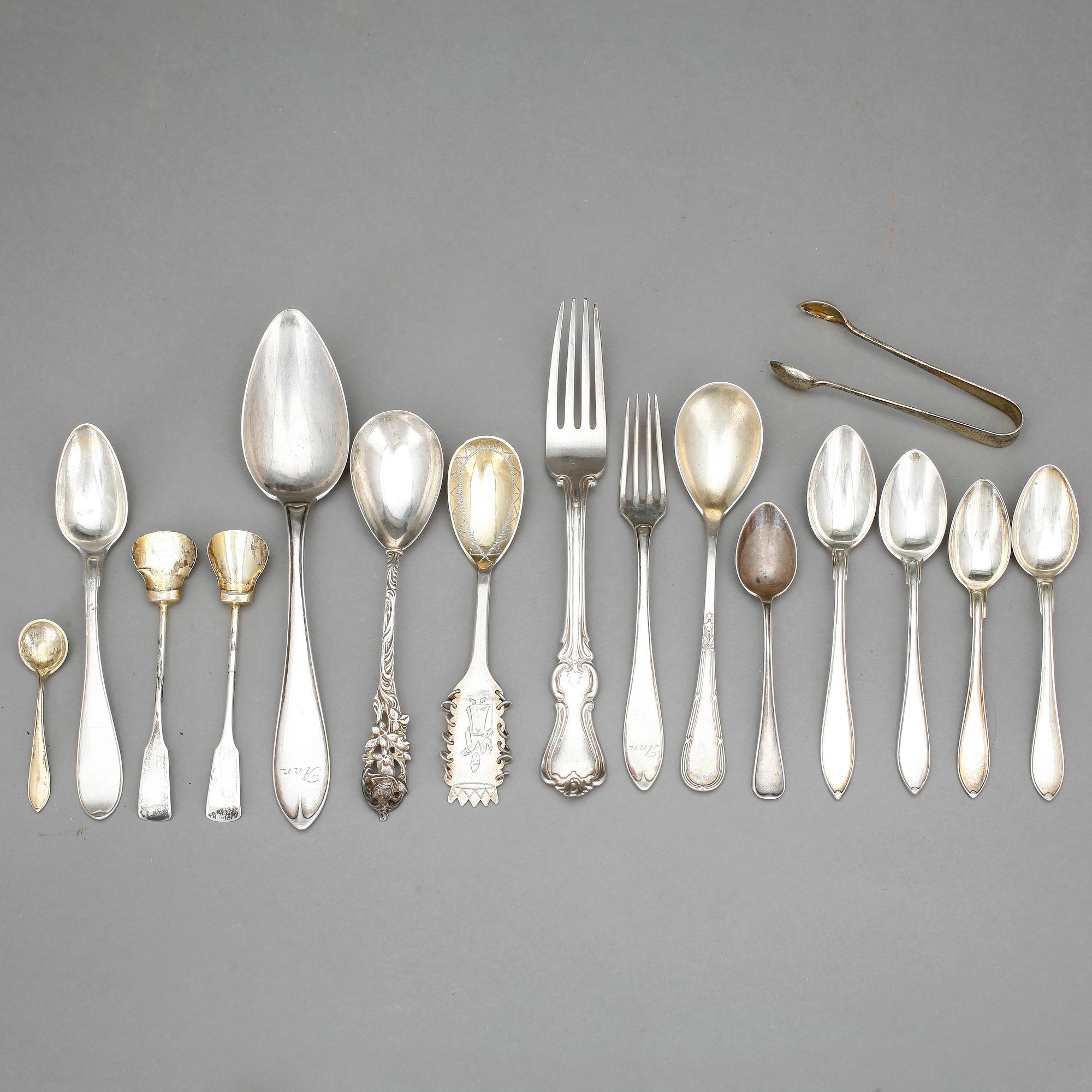 PARTI SILVER, mestadels Sverige, 1800/1900-tal. Totalvikt: ca 548 gram.