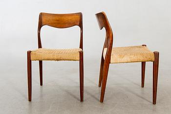 Niels Otto Møller, a pair of chairs  "model 77", J.L. Møllers Møbelfabrik, Denmark, 1960s.