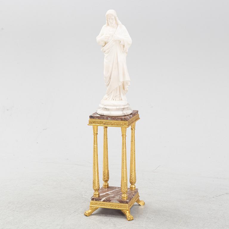 An alabaster sculpture with pedestal, 20th century.