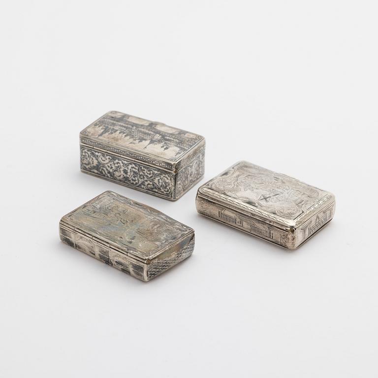 Three silver cases, Russia, 19th century.