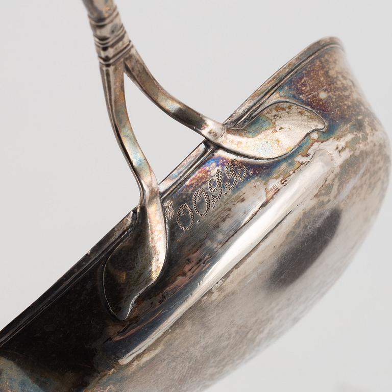 Three soup ladles and one gravy ladle, silver, Visby and Stockholm, Sweden, mid 19th century.