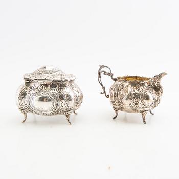 Sugar bowl and cream jug silver Rococo style Gewe Malmö 1962.
