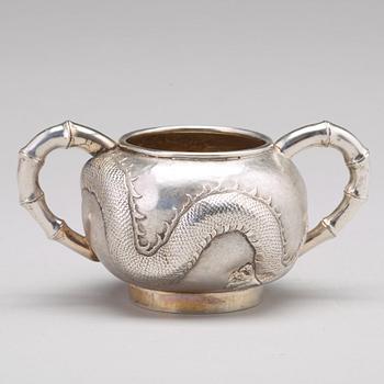 A Chinese four piece silver tea set, Luen Wo, Shanghai, 1875-1925.