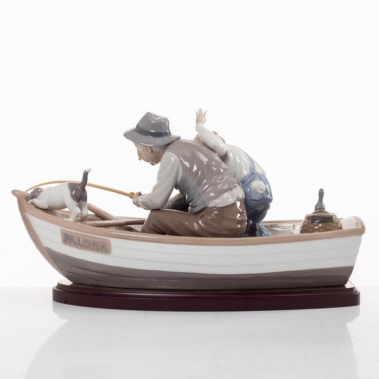Lladro, two figurines, Salvador Furió, "A fishing lesson", and José Puché, "Fishing with gramps", Spain.