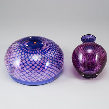 SVEN PALMQVIST, a "Kraka" glass vase and a bowl, Orrefors, Sweden post 1960.