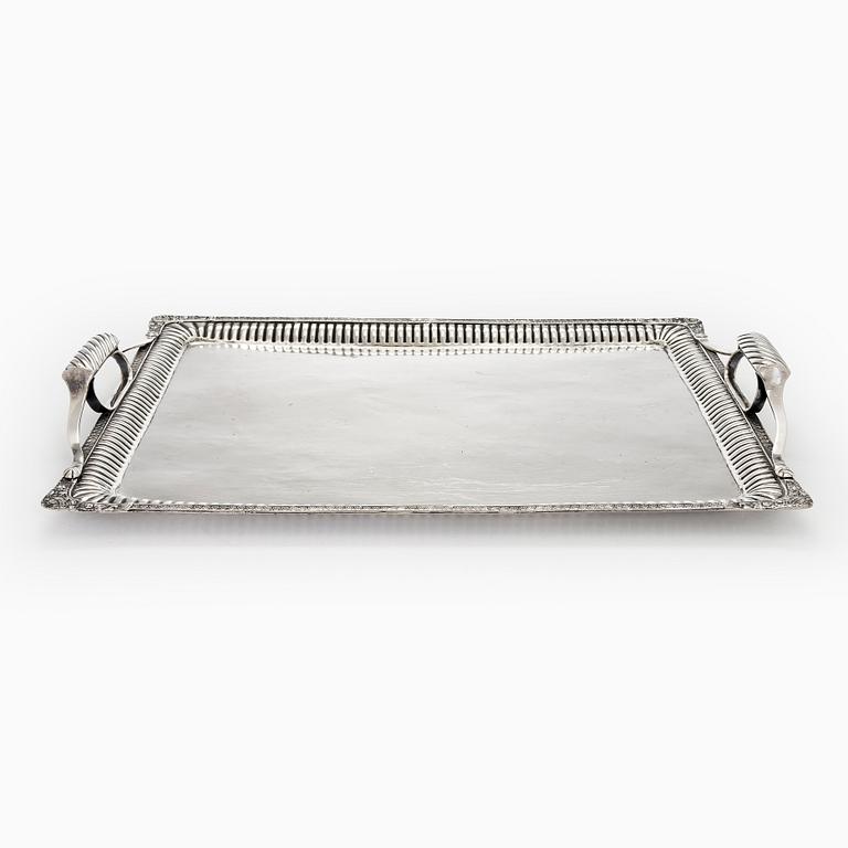 A silver tray, Saint Petersburg 1826. Unidentified maker's mark, Cyrillic M.F.