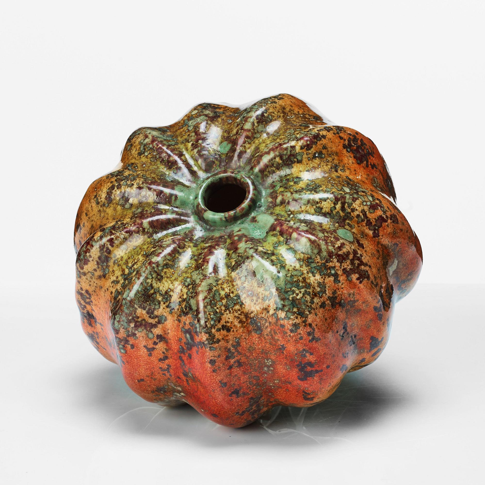 Hans Hedberg, a faience sculpture/ vase of a pumpkin, Biot, France.