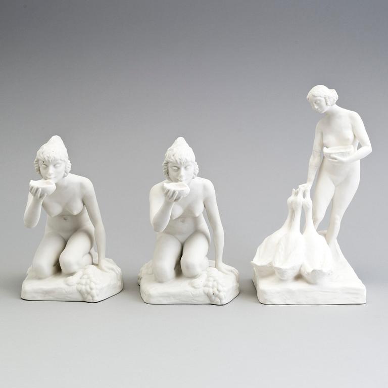 FIGURER, 3 st, parian, Gustafsberg, tidigt 1900-tal, en omärkt.