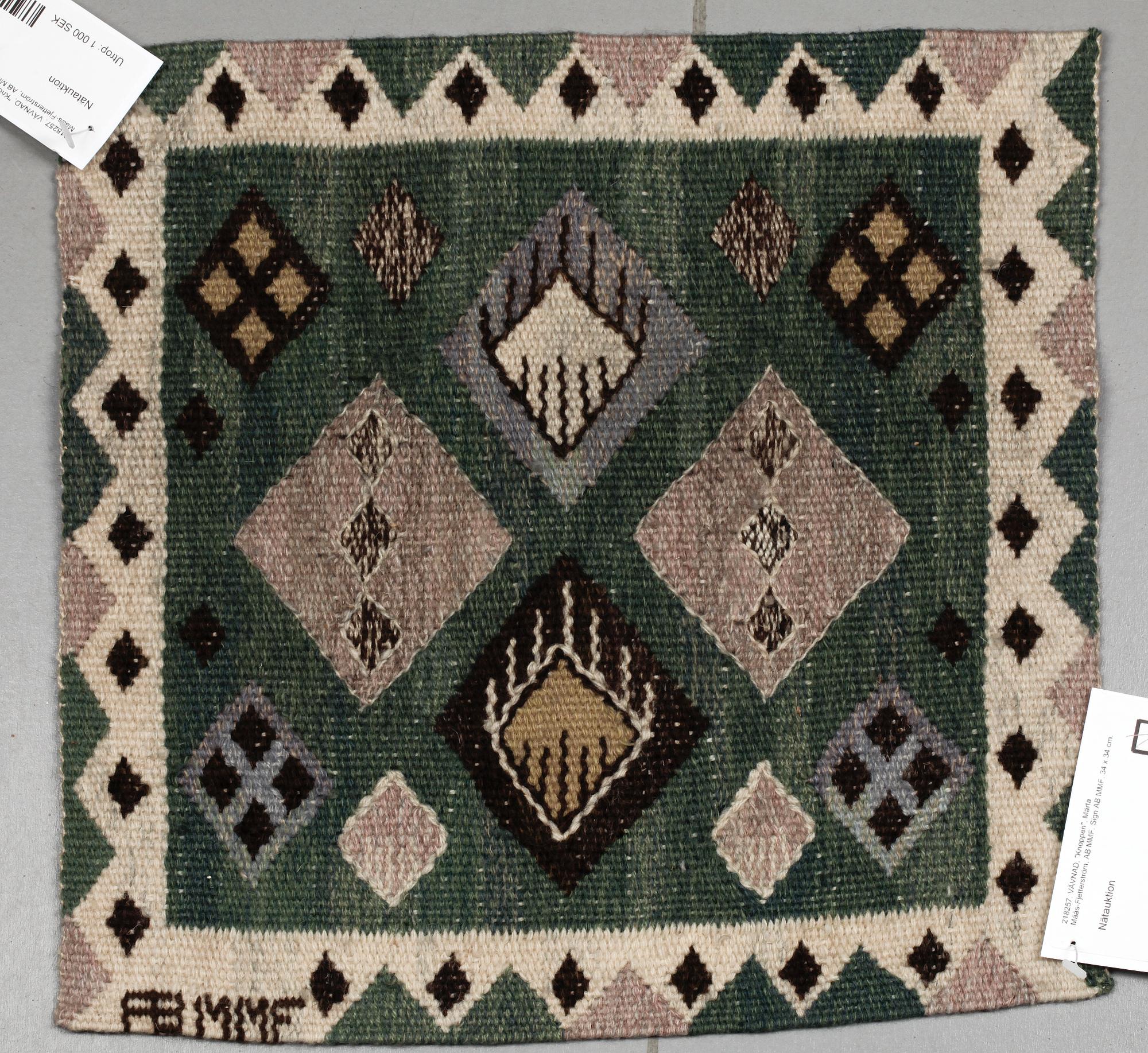 VÄVNAD, "Knoppen", Märta Måås-Fjetterström, AB MMF. Sign AB MMF. 34 x 34 cm.