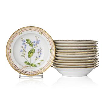 459. A set of 12 Royal Copenhagen 'Flora Danica' soup dishes, Denmark, 20th century.