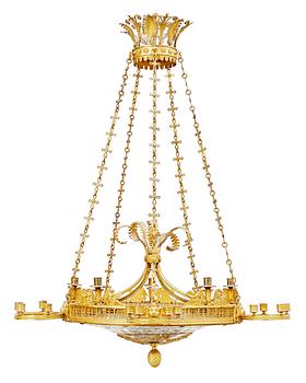 A gilt bronze and glass 25-light hanging lamp, attributed to C. Rossi and A. Schreiber, St Petersburg circa 1815.