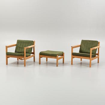 Børge Mogensen, fåtöljer, ett par, modell 22, samt en fotpall, Fredericia Möbelfabrik, Danmark.