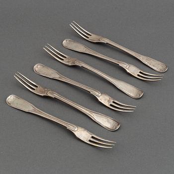 6 swedish silver dessert forks, mark of  Jacob Lampa, Stockholm 1777.