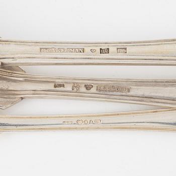 Bestick, 31 st, silver, mestadels CG Hallberg, Stockholm, 1848-1944.