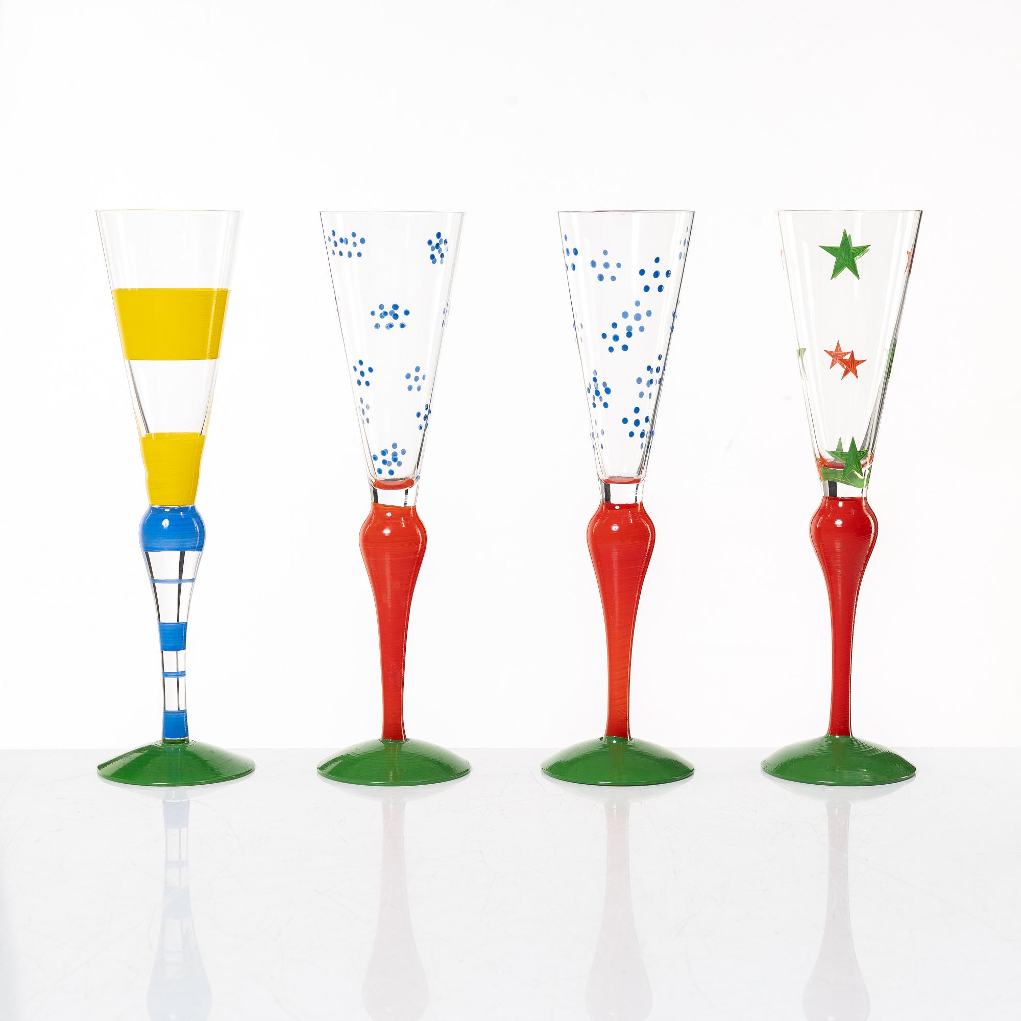 Anne Nilsson, champagneglas, 12 st, "Clown", Orrefors.